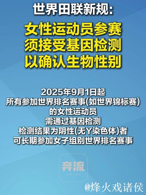 世界田联新规:女性运动员需通过基因检测确认生物性别方可参赛 世界田联新规:女性运动员需通过基因检测确认生物性别方可参赛